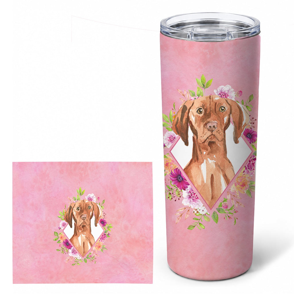 Vizsla Pink Flowers Stainless Steel Skinny Tumbler 20 oz Vacuum Double Walled Reusable Insulated Travel Cup