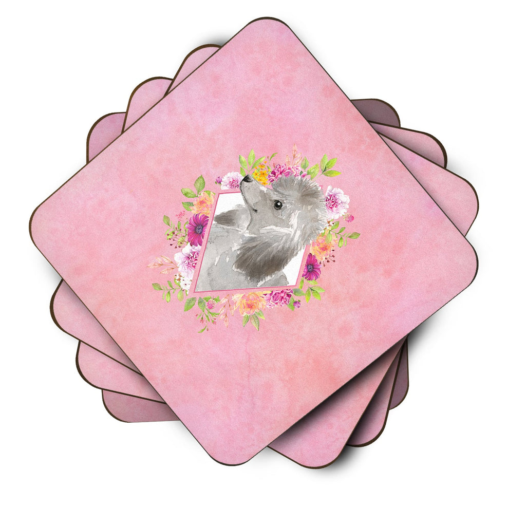 Grey Standard Poodle Pink Flowers Foam Coasters Set of 4 Cup Coasters for Indoor Outdoor, Tabletop Protection, Anti Slip, Mouse pad Material
