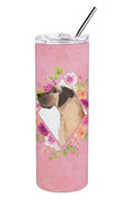 Fawn Great Dane Pink Flowers Stainless Steel Skinny Tumbler 20 oz Vacuum Double Walled Reusable Insulated Travel Cup