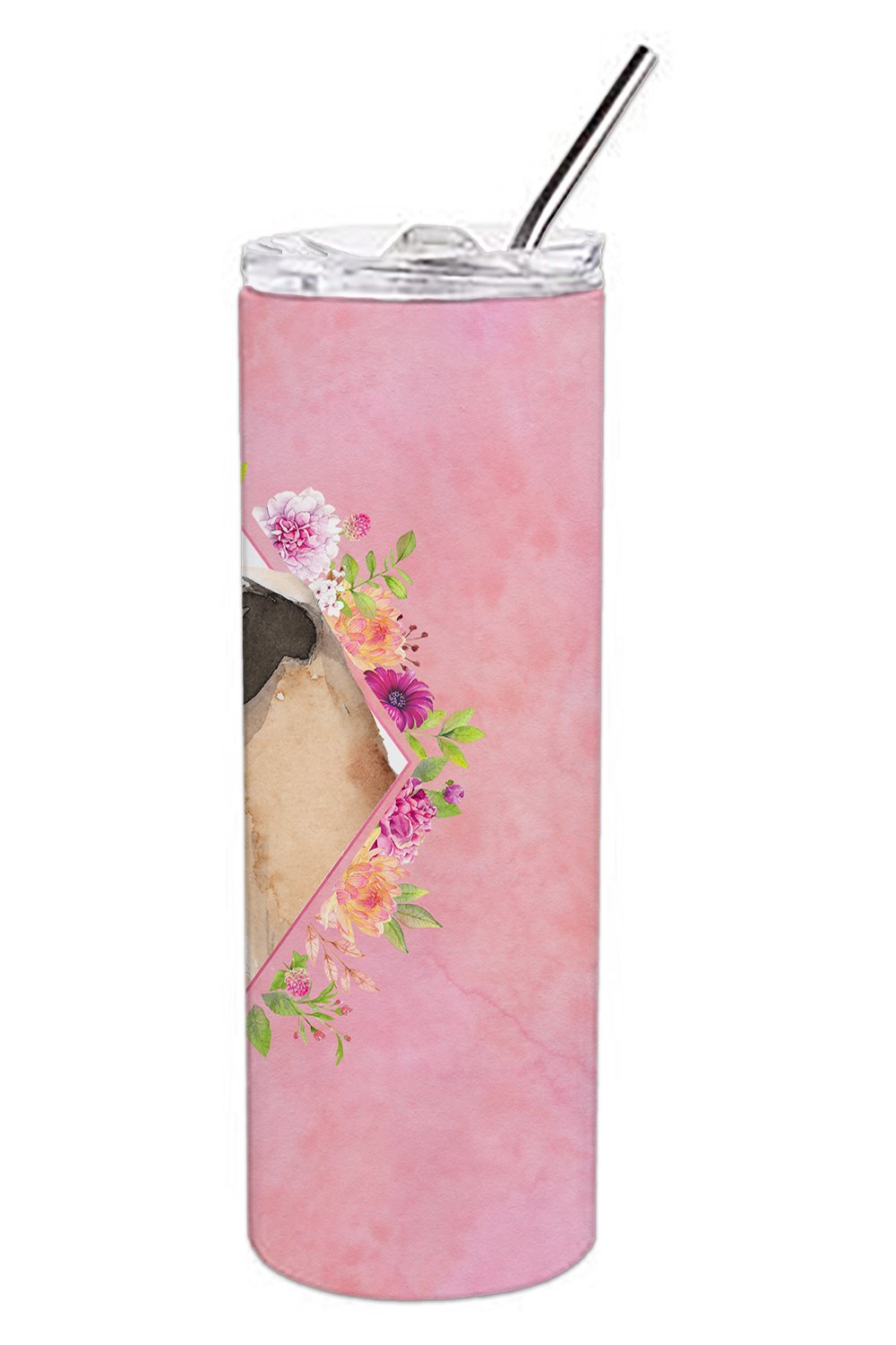 Fawn Great Dane Pink Flowers Stainless Steel Skinny Tumbler 20 oz Vacuum Double Walled Reusable Insulated Travel Cup