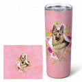 German Shepherd Pink Flowers Stainless Steel Skinny Tumbler 20 oz Vacuum Double Walled Reusable Insulated Travel Cup