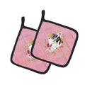 English Pointer Pink Flowers Pot Holder Set of 2 Heat Resistant Quilted Hot Pads 7.5 x 7.5 Inch, Insulated Kitchen Trivets for Cooking & Baking