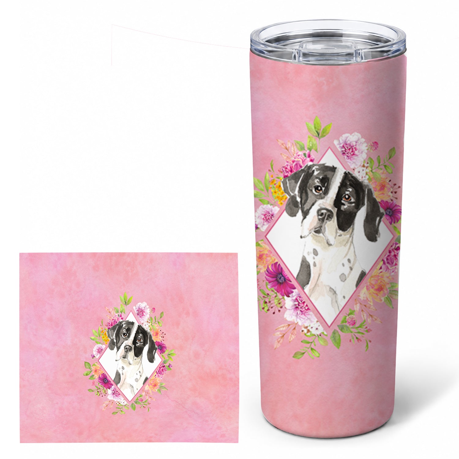 English Pointer Pink Flowers Stainless Steel Skinny Tumbler 20 oz Vacuum Double Walled Reusable Insulated Travel Cup
