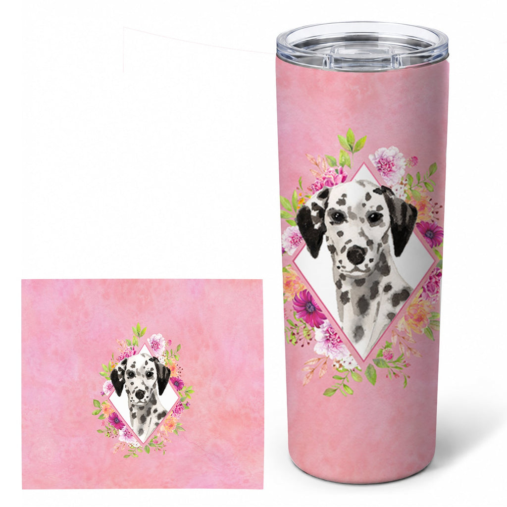 Dalmatian Pink Flowers Stainless Steel Skinny Tumbler 20 oz Vacuum Double Walled Reusable Insulated Travel Cup