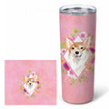 Corgi Pink Flowers Stainless Steel Skinny Tumbler 20 oz Vacuum Double Walled Reusable Insulated Travel Cup