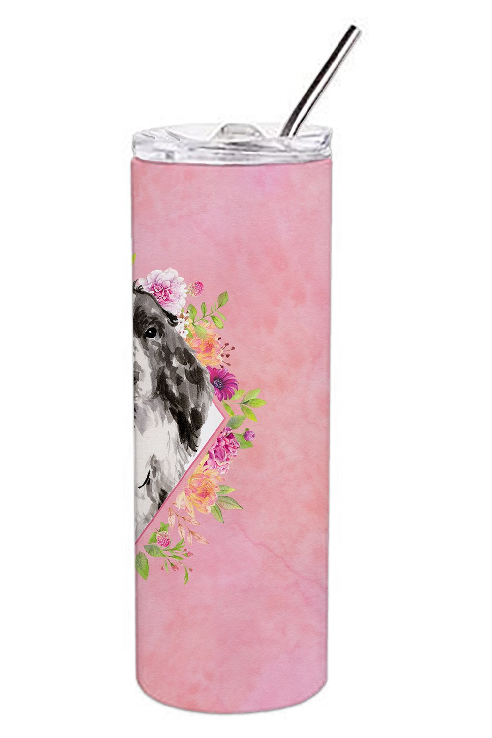 Black Parti Cocker Spaniel Pink Flowers Stainless Steel Skinny Tumbler 20 oz Vacuum Double Walled Reusable Insulated Travel Cup