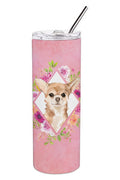 Chihuahua Pink Flowers Stainless Steel Skinny Tumbler 20 oz Vacuum Double Walled Reusable Insulated Travel Cup