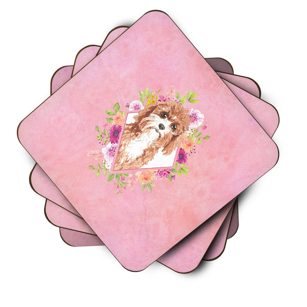 Cavapoo Pink Flowers Foam Coasters Set of 4 Cup Coasters for Indoor Outdoor, Tabletop Protection, Anti Slip, Mouse pad Material