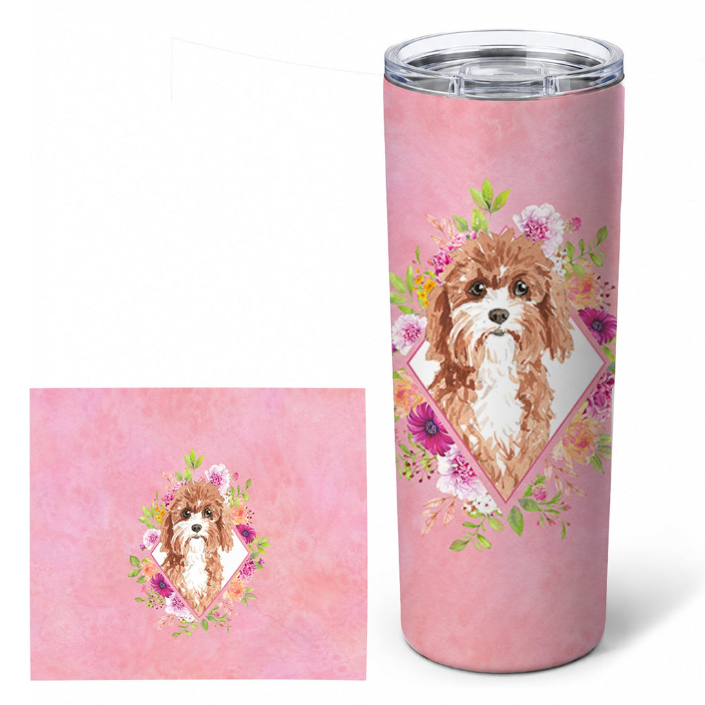Cavapoo Pink Flowers Stainless Steel Skinny Tumbler 20 oz Vacuum Double Walled Reusable Insulated Travel Cup