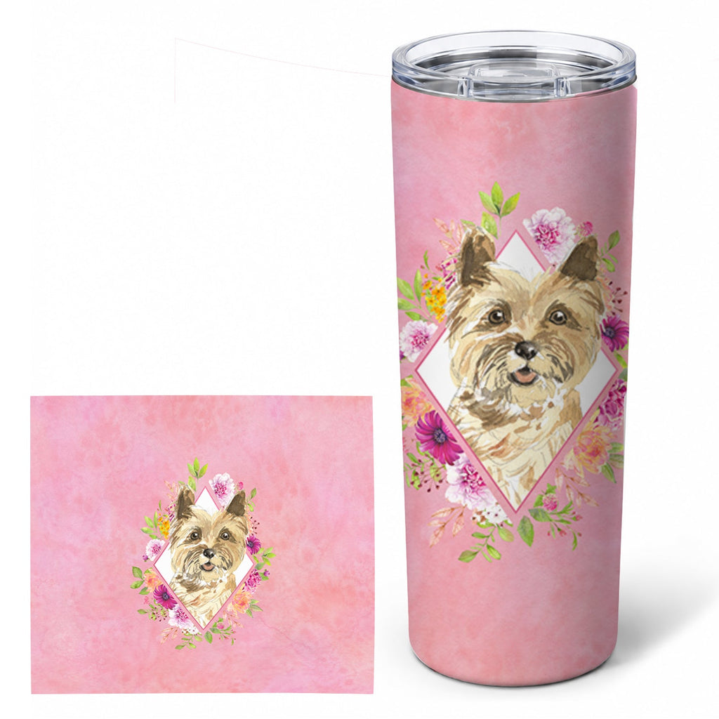 Cairn Terrier Pink Flowers Stainless Steel Skinny Tumbler 20 oz Vacuum Double Walled Reusable Insulated Travel Cup