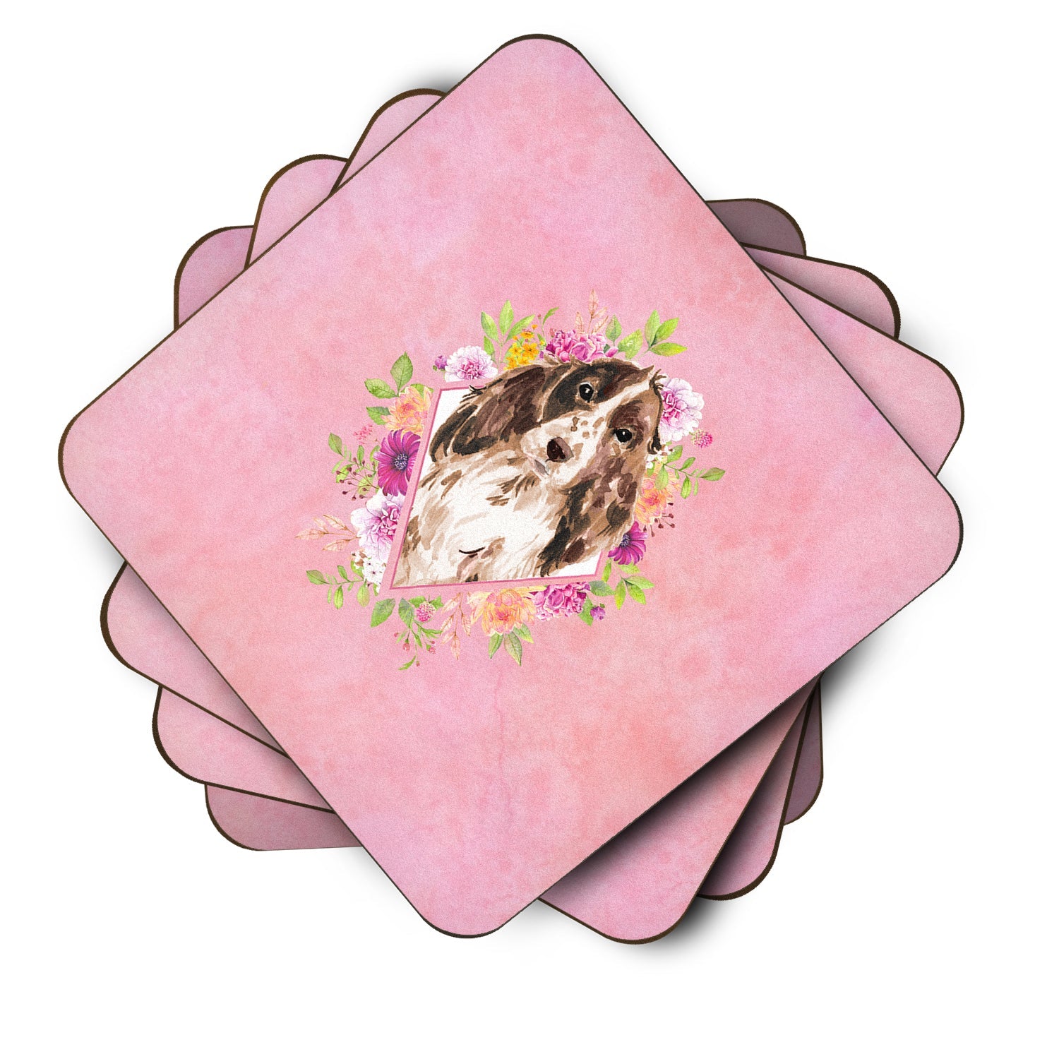 Brown Parti Cocker Spaniel Pink Flowers Foam Coasters Set of 4 Cup Coasters for Indoor Outdoor, Tabletop Protection, Anti Slip, Mouse pad Material
