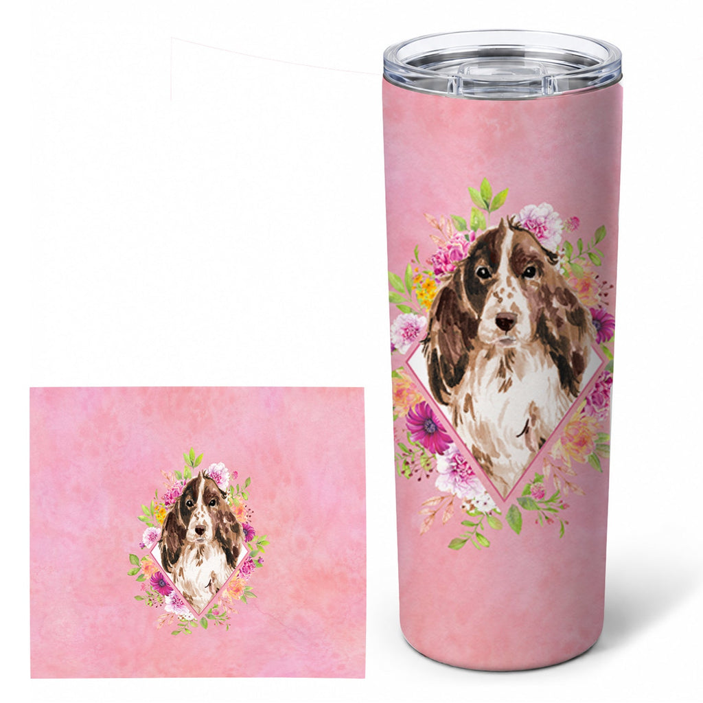 Brown Parti Cocker Spaniel Pink Flowers Stainless Steel Skinny Tumbler 20 oz Vacuum Double Walled Reusable Insulated Travel Cup