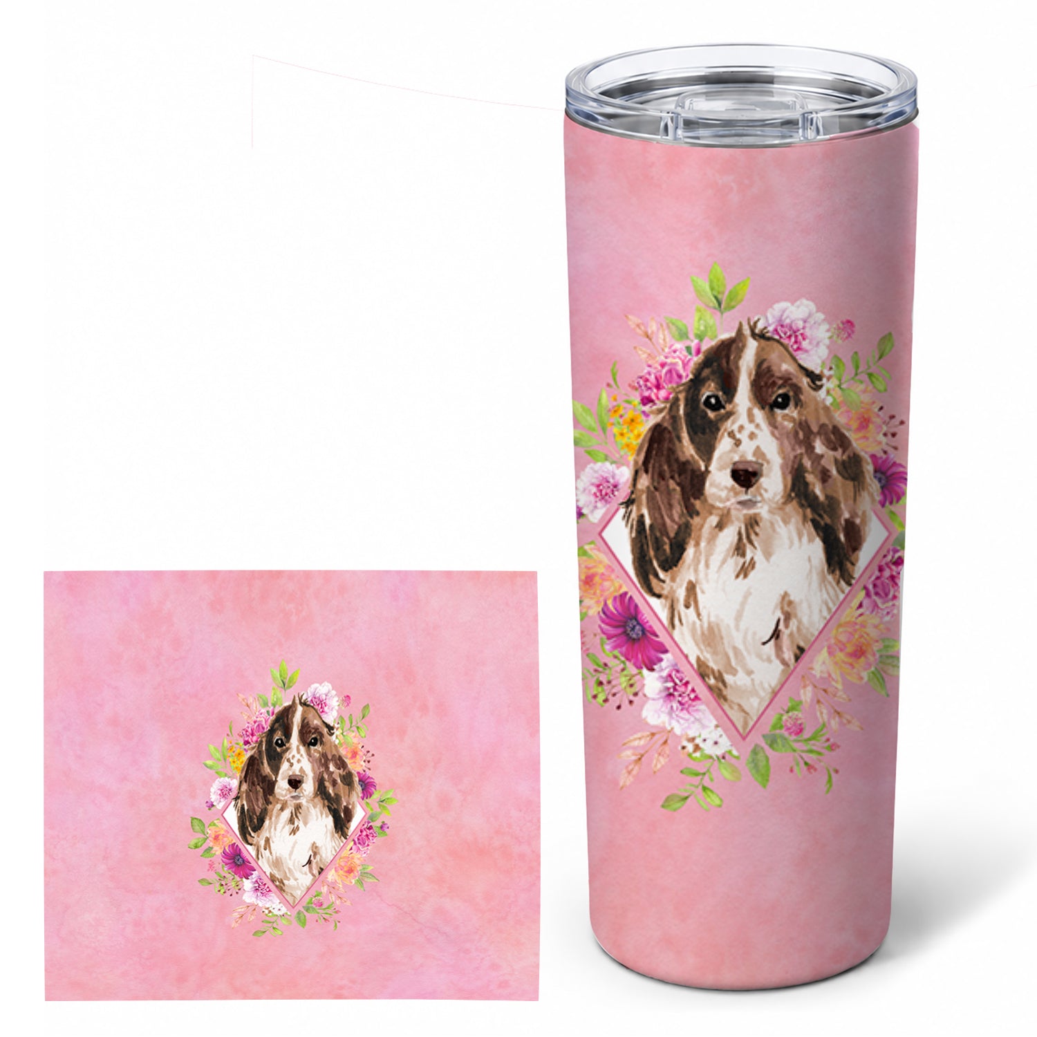 Brown Parti Cocker Spaniel Pink Flowers Stainless Steel Skinny Tumbler 20 oz Vacuum Double Walled Reusable Insulated Travel Cup
