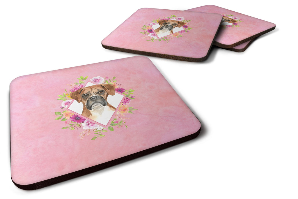Boxer Pink Flowers Foam Coasters Set of 4 Cup Coasters for Indoor Outdoor, Tabletop Protection, Anti Slip, Mouse pad Material