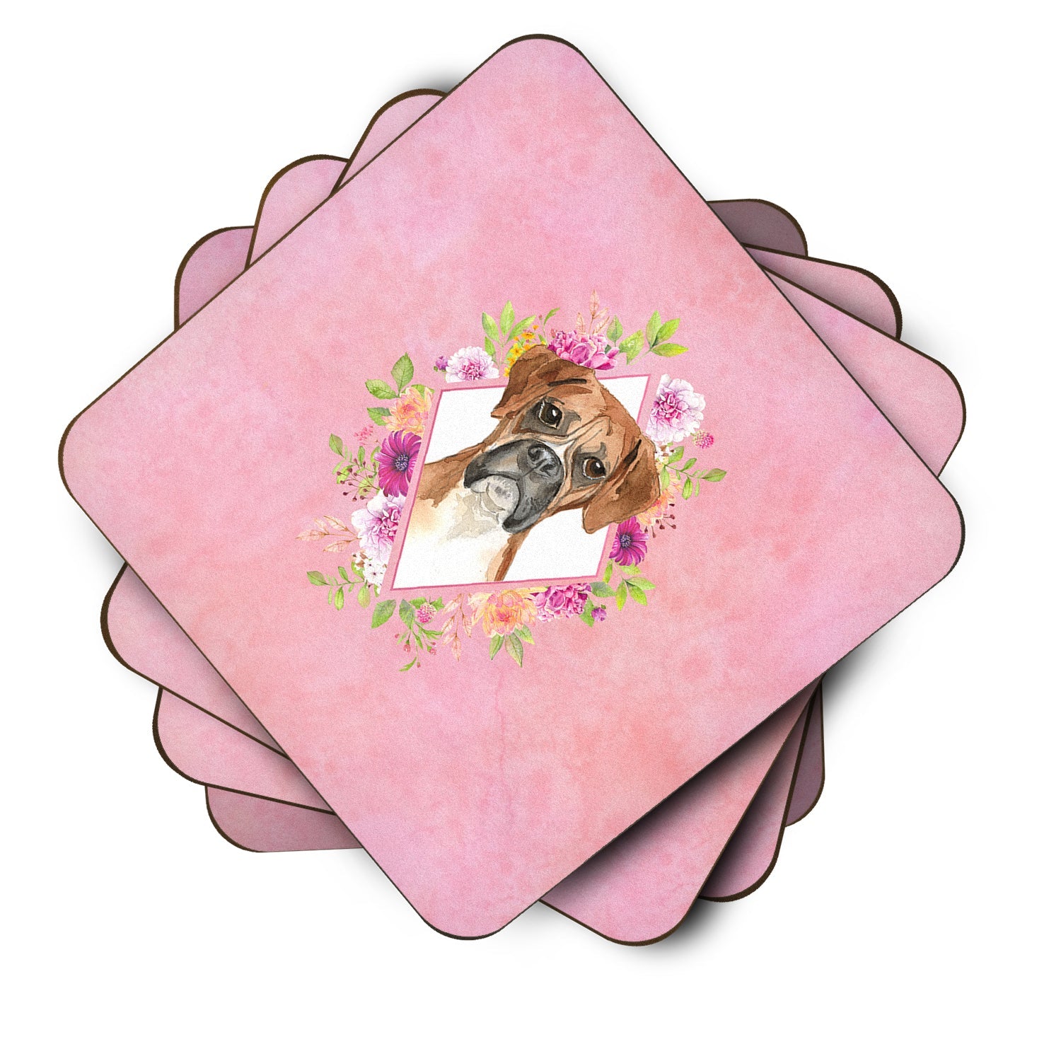 Boxer Pink Flowers Foam Coasters Set of 4 Cup Coasters for Indoor Outdoor, Tabletop Protection, Anti Slip, Mouse pad Material