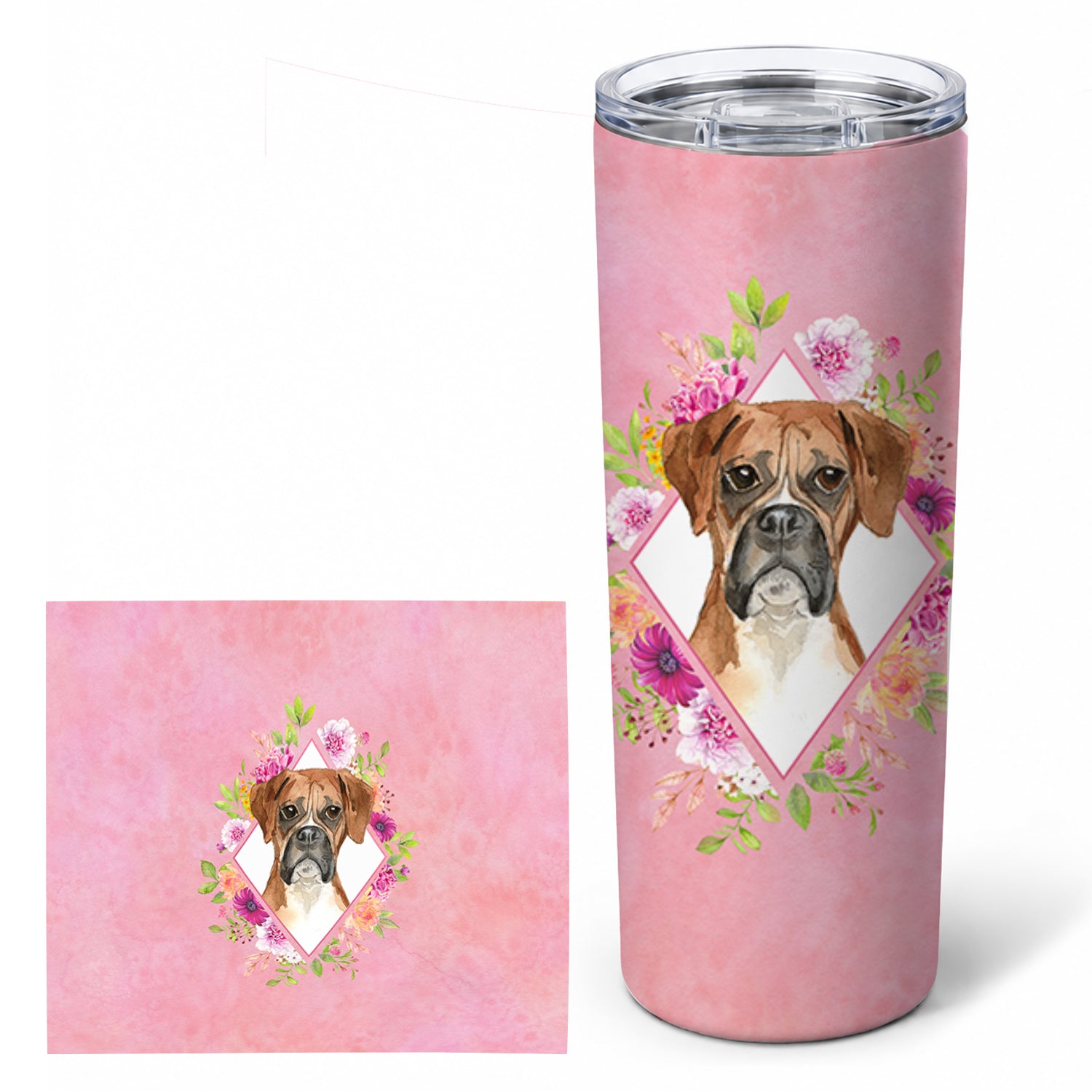 Boxer Pink Flowers Stainless Steel Skinny Tumbler 20 oz Vacuum Double Walled Reusable Insulated Travel Cup