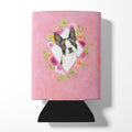 Boston Terrier Pink Flowers Can or Bottle Hugger Cooler Sleeve for Standard 12 oz Cans, Insulated Foam Beer & Soda Can Hugger Reusable
