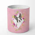 Boston Terrier Pink Flowers Decorative Soy Candle Nature Soy Wax Essential Oil Home Decor Ideal for Bedroom Kitchen Bath Office Gift, 10 oz