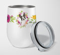 Boston Terrier Pink Flowers Stainless Steel 12 oz Stemless Wine Glass Insulated Wine Tumbler with Lid, Cute Travel Cup for Coffee, Cocktails, Gift Women, Mother