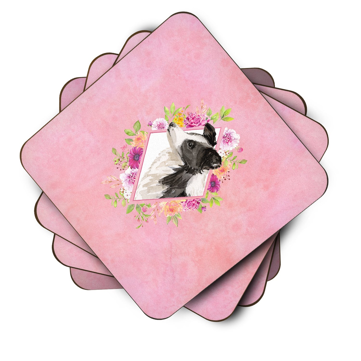 Border Collie Pink Flowers Foam Coasters Set of 4 Cup Coasters for Indoor Outdoor, Tabletop Protection, Anti Slip, Mouse pad Material