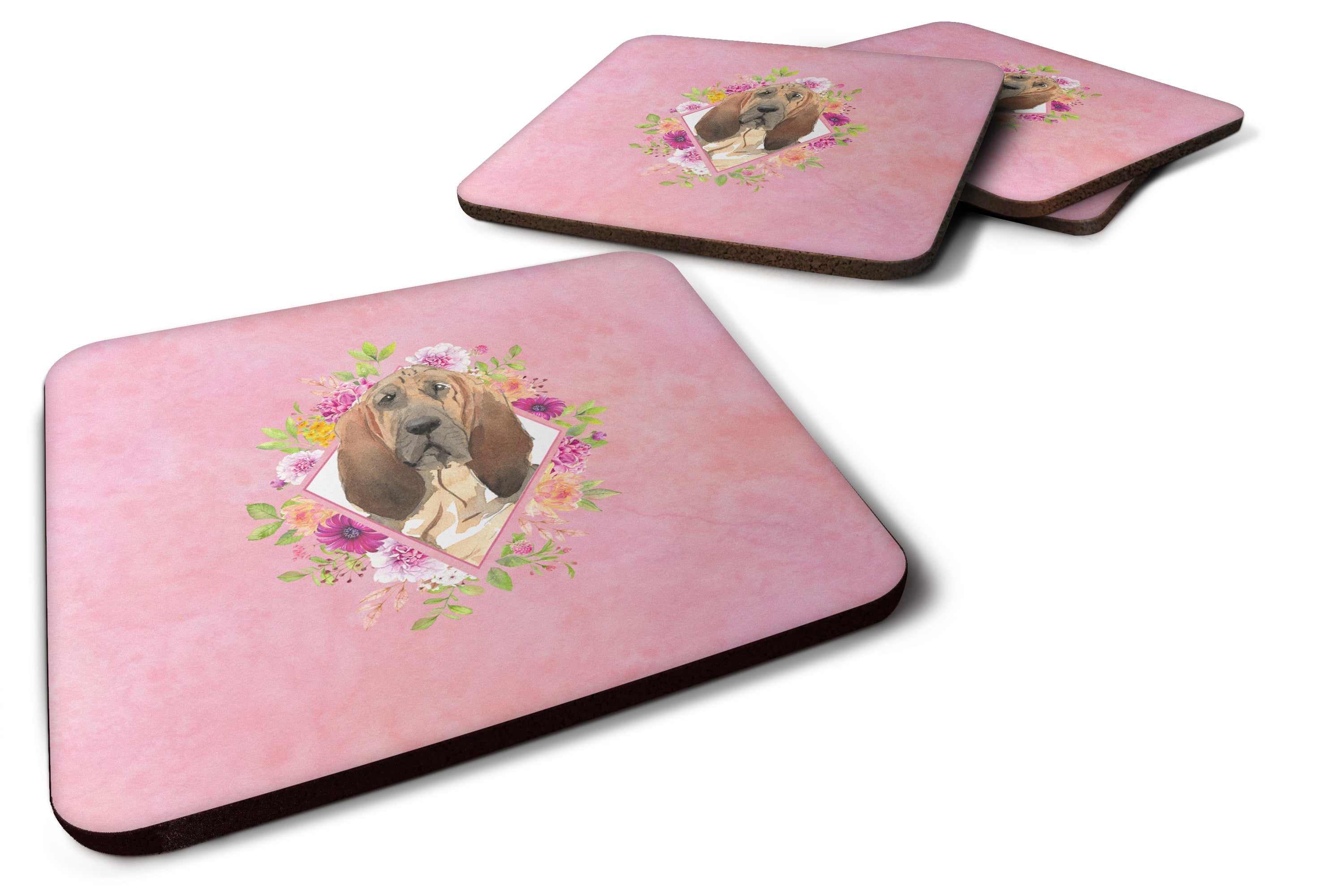 Bloodhound Pink Flowers Foam Coasters Set of 4 Cup Coasters for Indoor Outdoor, Tabletop Protection, Anti Slip, Mouse pad Material