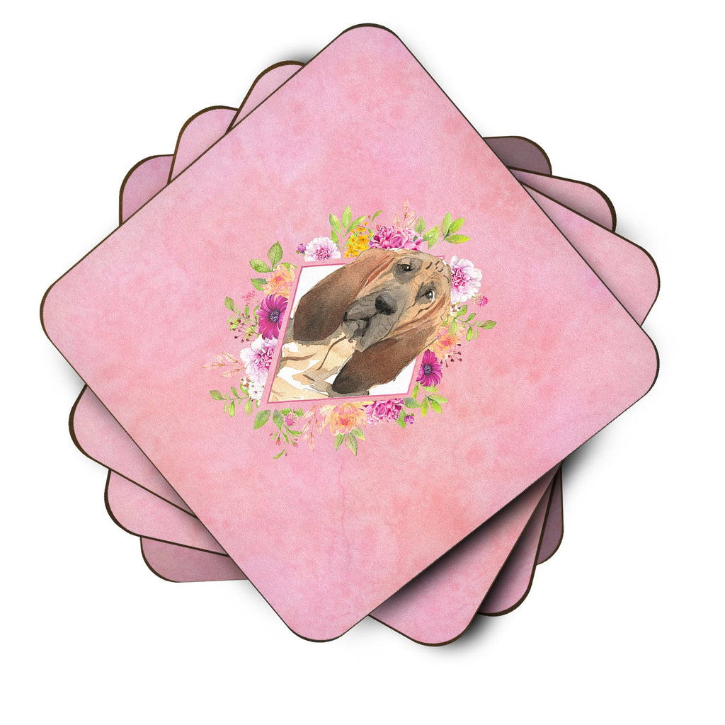 Bloodhound Pink Flowers Foam Coasters Set of 4 Cup Coasters for Indoor Outdoor, Tabletop Protection, Anti Slip, Mouse pad Material