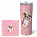 Australian Shepherd Pink Flowers Stainless Steel Skinny Tumbler 20 oz Vacuum Double Walled Reusable Insulated Travel Cup