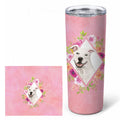 White Pit Bull Terrier Pink Flowers Stainless Steel Skinny Tumbler 20 oz Vacuum Double Walled Reusable Insulated Travel Cup