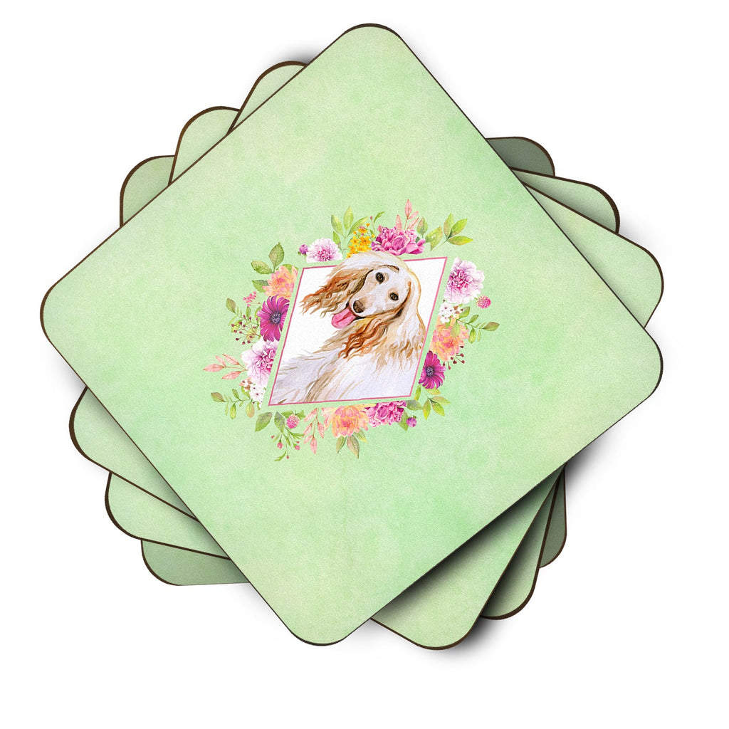 Afghan Hound Green Flowers Foam Coasters Set of 4 Cup Coasters for Indoor Outdoor, Tabletop Protection, Anti Slip, Mouse pad Material