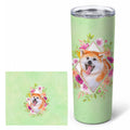 Akita Green Flowers Stainless Steel Skinny Tumbler 20 oz Vacuum Double Walled Reusable Insulated Travel Cup