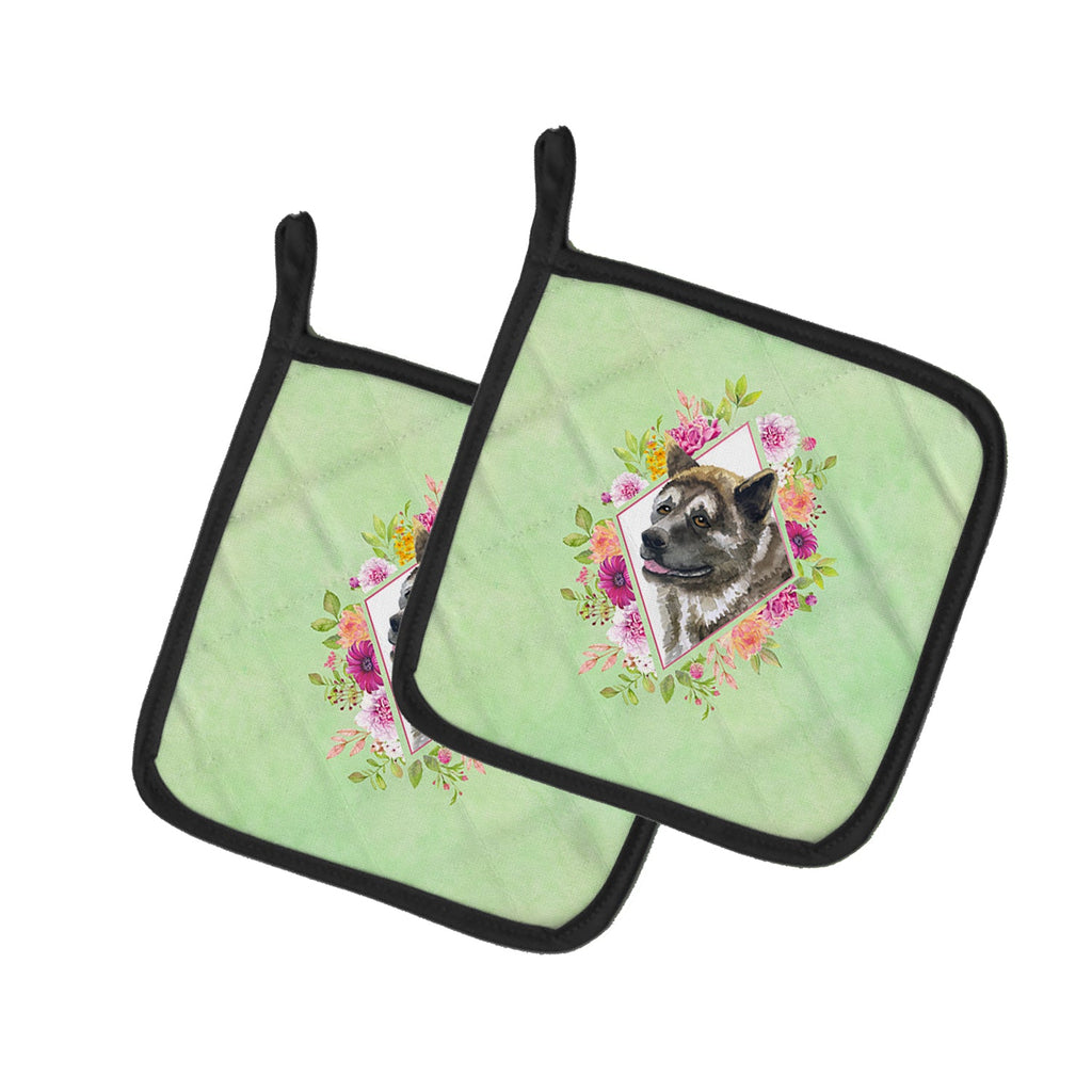 Akita Green Flowers Pot Holder Set of 2 Heat Resistant Quilted Hot Pads 7.5 x 7.5 Inch, Insulated Kitchen Trivets for Cooking & Baking
