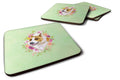Bull Terrier Green Flowers Foam Coasters Set of 4 Cup Coasters for Indoor Outdoor, Tabletop Protection, Anti Slip, Mouse pad Material