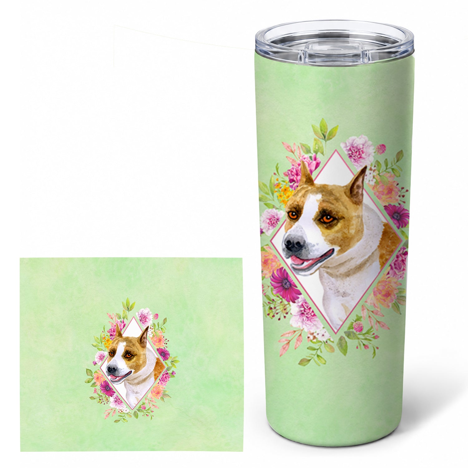Bull Terrier Green Flowers Stainless Steel Skinny Tumbler 20 oz Vacuum Double Walled Reusable Insulated Travel Cup