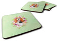 Basset Hound Green Flowers Foam Coasters Set of 4 Cup Coasters for Indoor Outdoor, Tabletop Protection, Anti Slip, Mouse pad Material