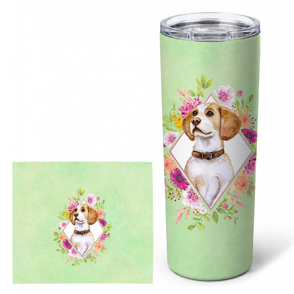 Beagle Green Flowers Stainless Steel Skinny Tumbler 20 oz Vacuum Double Walled Reusable Insulated Travel Cup