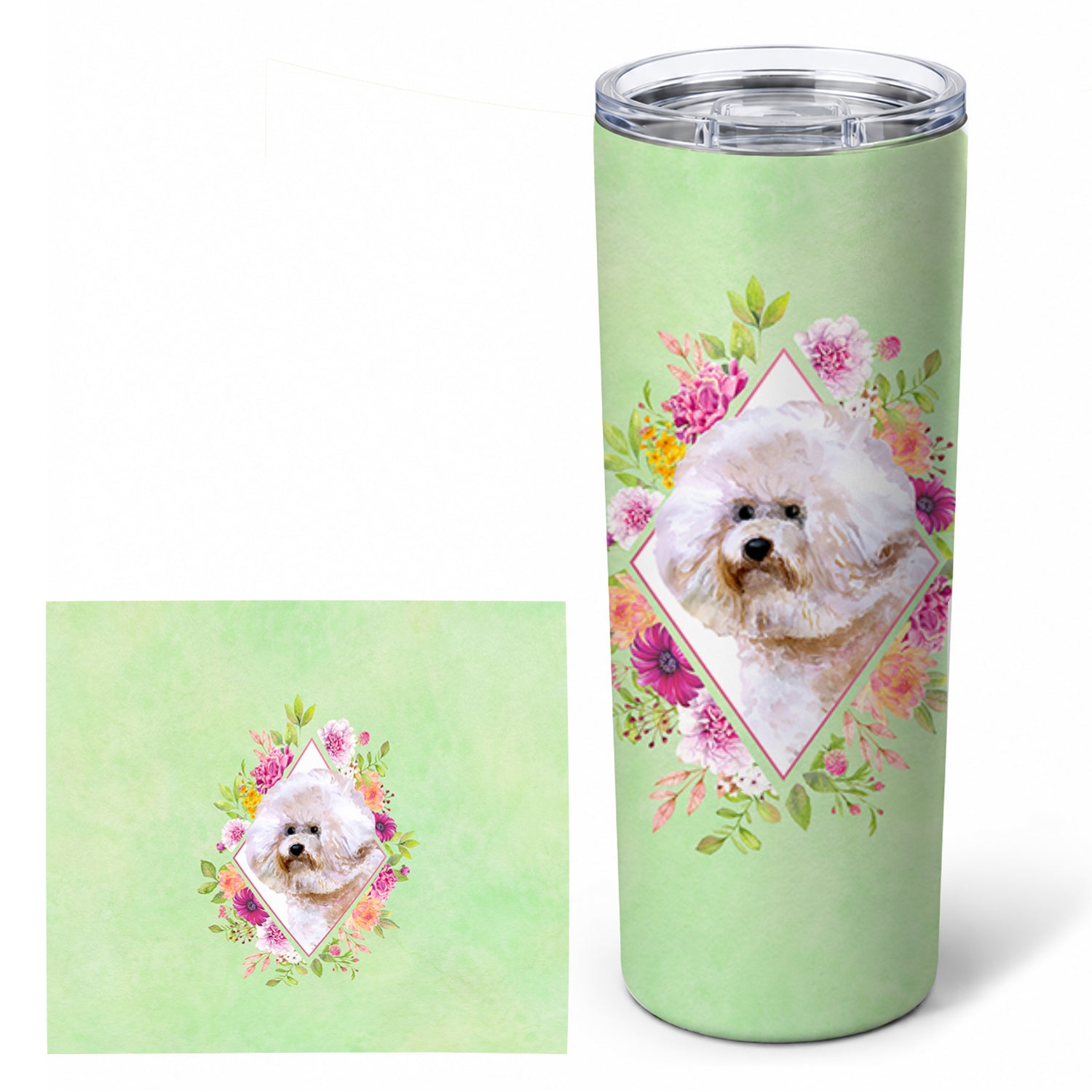 Bichon Frisé #1 Green Flowers Stainless Steel Skinny Tumbler 20 oz Vacuum Double Walled Reusable Insulated Travel Cup