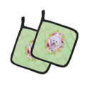 Bichon Frisé #2 Green Flowers Pot Holder Set of 2 Heat Resistant Quilted Hot Pads 7.5 x 7.5 Inch, Insulated Kitchen Trivets for Cooking & Baking