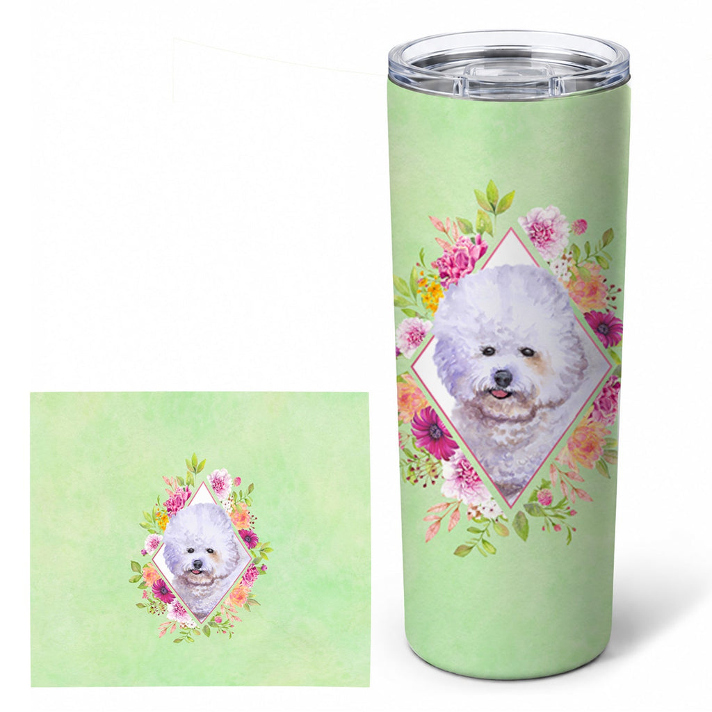 Bichon Frisé #2 Green Flowers Stainless Steel Skinny Tumbler 20 oz Vacuum Double Walled Reusable Insulated Travel Cup