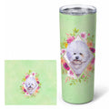 Bichon Frisé #2 Green Flowers Stainless Steel Skinny Tumbler 20 oz Vacuum Double Walled Reusable Insulated Travel Cup