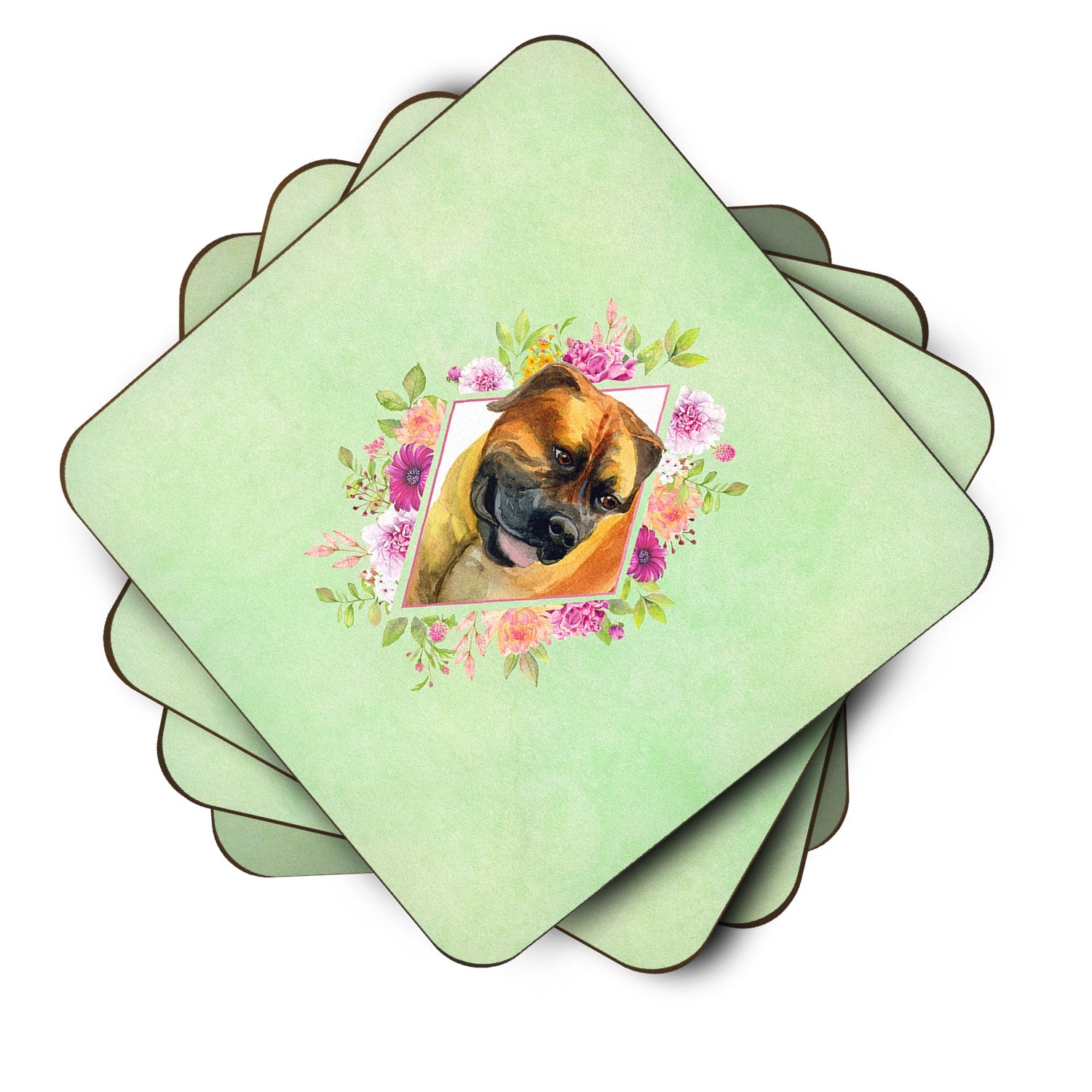 Borboel Mastiff Green Flowers Foam Coasters Set of 4 Cup Coasters for Indoor Outdoor, Tabletop Protection, Anti Slip, Mouse pad Material