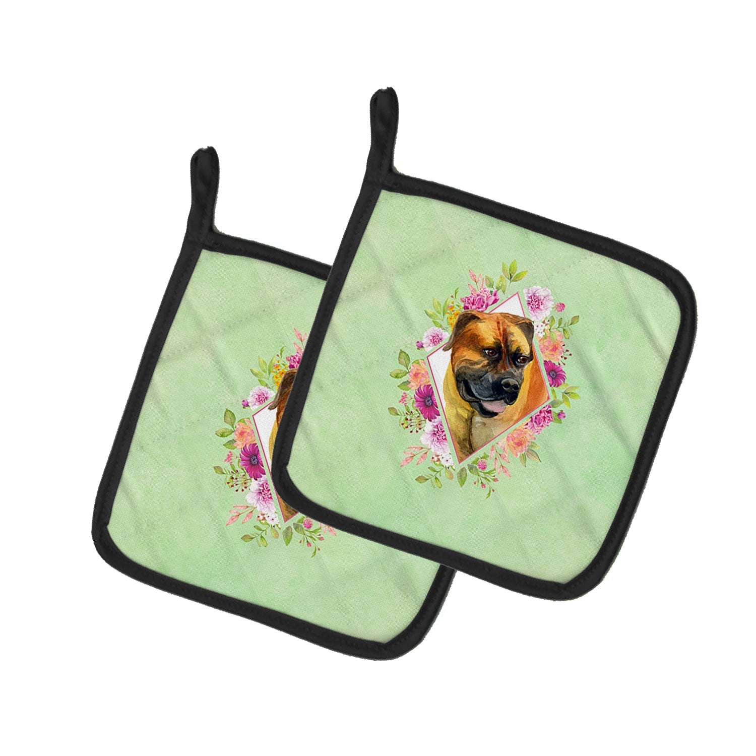 Borboel Mastiff Green Flowers Pot Holder Set of 2 Heat Resistant Quilted Hot Pads 7.5 x 7.5 Inch, Insulated Kitchen Trivets for Cooking & Baking