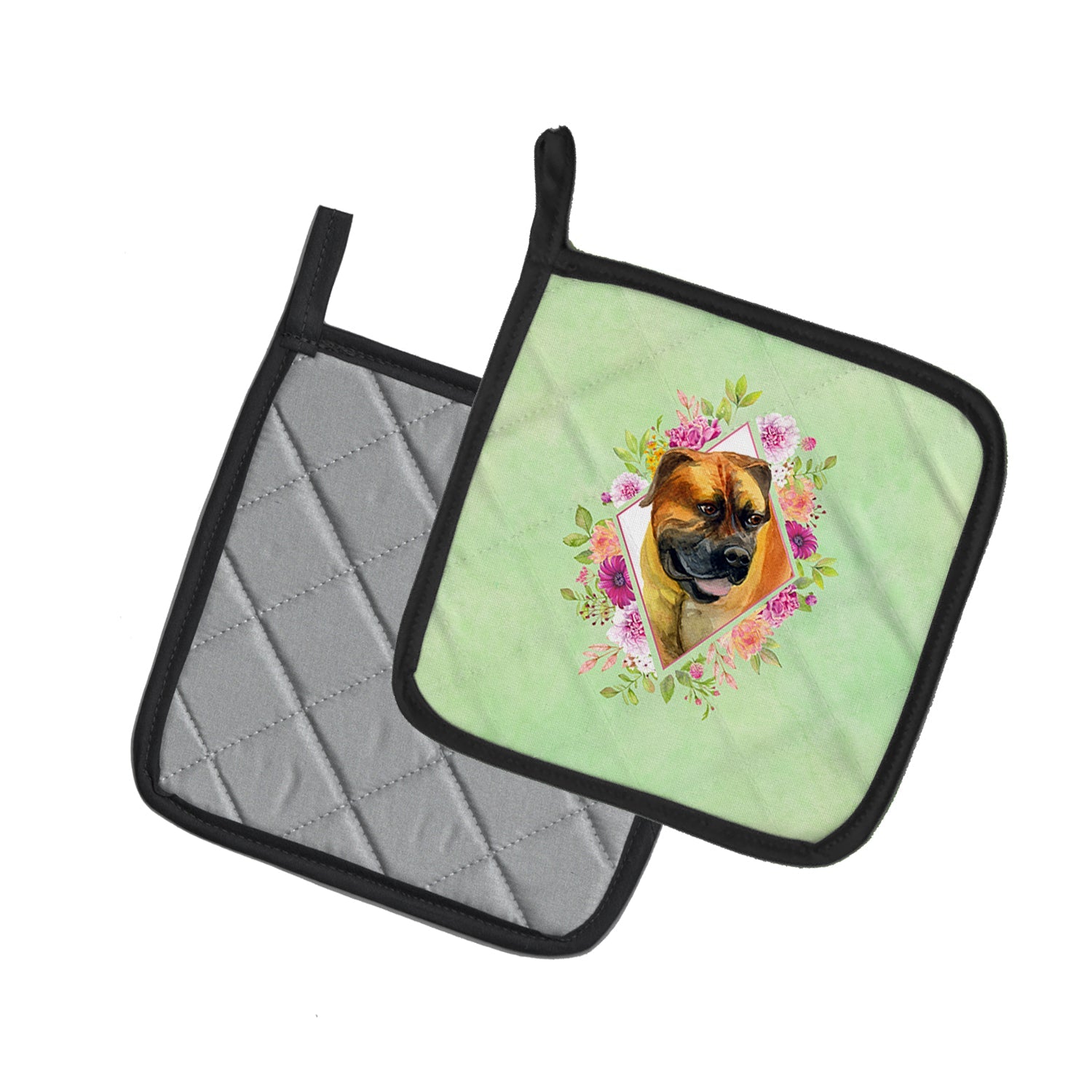 Borboel Mastiff Green Flowers Pot Holder Set of 2 Heat Resistant Quilted Hot Pads 7.5 x 7.5 Inch, Insulated Kitchen Trivets for Cooking & Baking