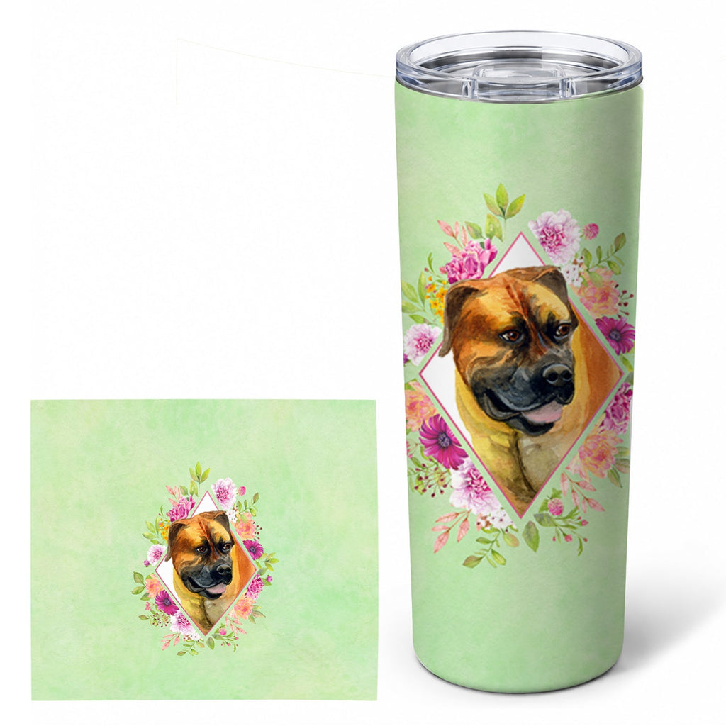 Borboel Mastiff Green Flowers Stainless Steel Skinny Tumbler 20 oz Vacuum Double Walled Reusable Insulated Travel Cup