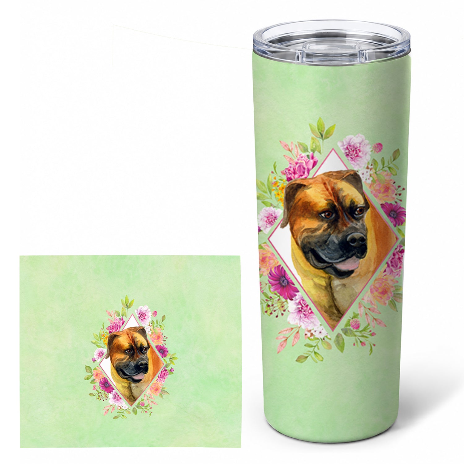 Borboel Mastiff Green Flowers Stainless Steel Skinny Tumbler 20 oz Vacuum Double Walled Reusable Insulated Travel Cup