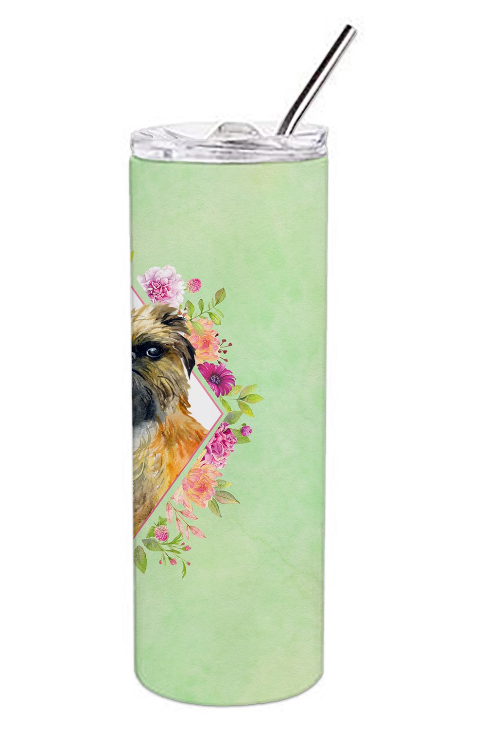 Brussels Griffon Green Flowers Stainless Steel Skinny Tumbler 20 oz Vacuum Double Walled Reusable Insulated Travel Cup