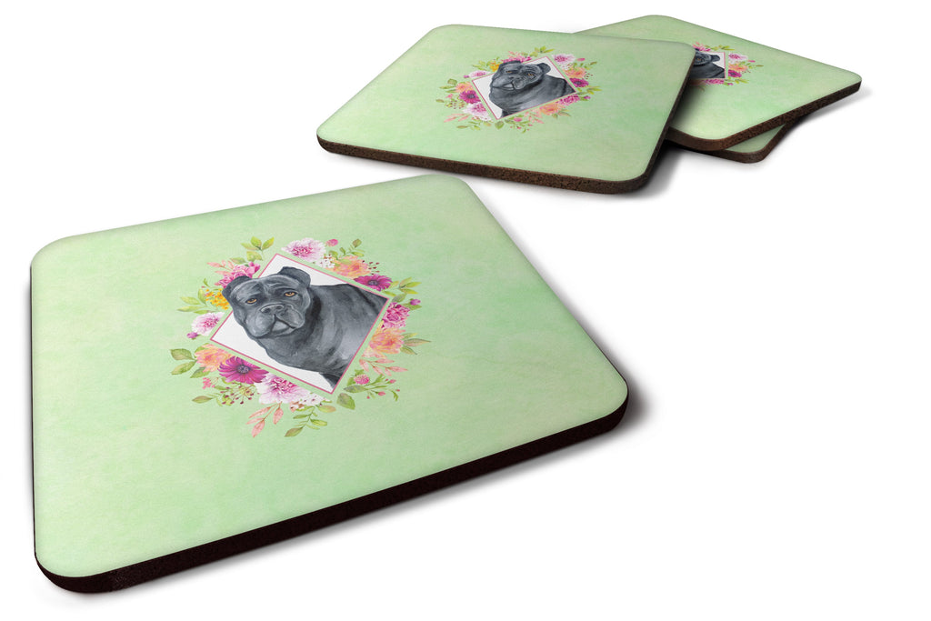 Cane Corso Green Flowers Foam Coasters Set of 4 Cup Coasters for Indoor Outdoor, Tabletop Protection, Anti Slip, Mouse pad Material