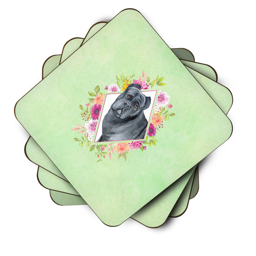 Cane Corso Green Flowers Foam Coasters Set of 4 Cup Coasters for Indoor Outdoor, Tabletop Protection, Anti Slip, Mouse pad Material