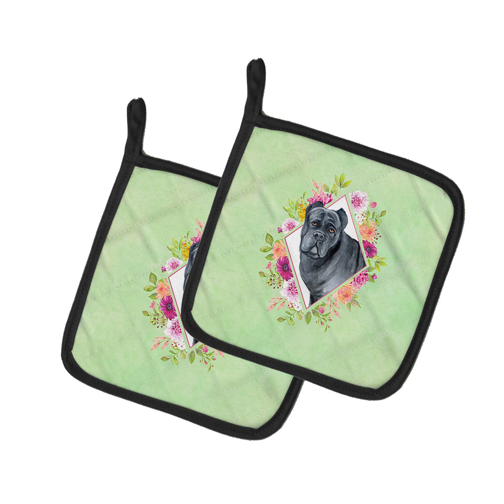 Cane Corso Green Flowers Pot Holder Set of 2 Heat Resistant Quilted Hot Pads 7.5 x 7.5 Inch, Insulated Kitchen Trivets for Cooking & Baking