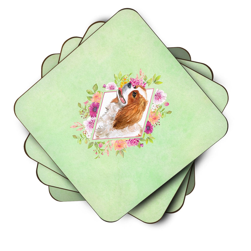 Cavalier King Charles Spaniel Green Flowers Foam Coasters Set of 4 Cup Coasters for Indoor Outdoor, Tabletop Protection, Anti Slip, Mouse pad Material