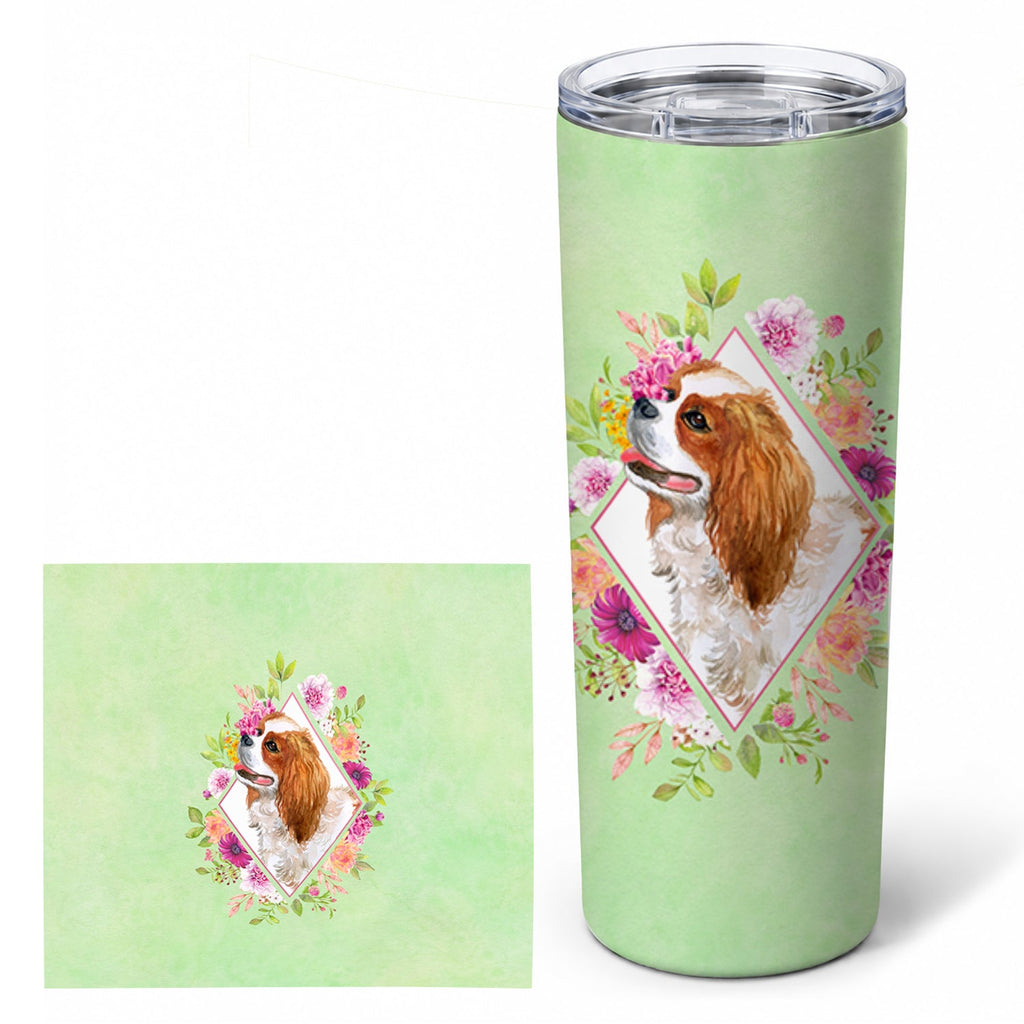 Cavalier King Charles Spaniel Green Flowers Stainless Steel Skinny Tumbler 20 oz Vacuum Double Walled Reusable Insulated Travel Cup